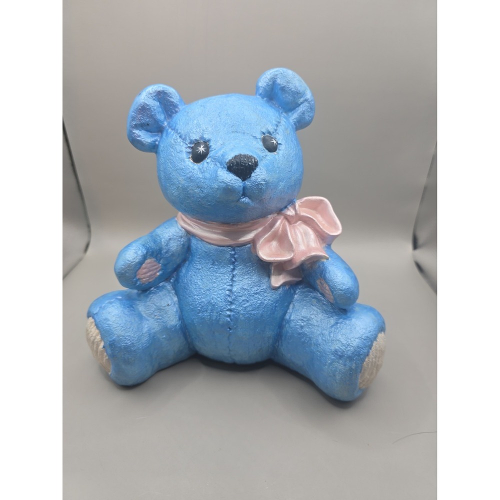 Vintage Puffy Quilted Ceramic Teddy Bear Coin Bank Pastel Baby Nursery Figurine
